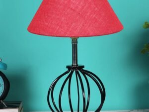 Pink Jute Table lamp with Wood & Iron Base(60)