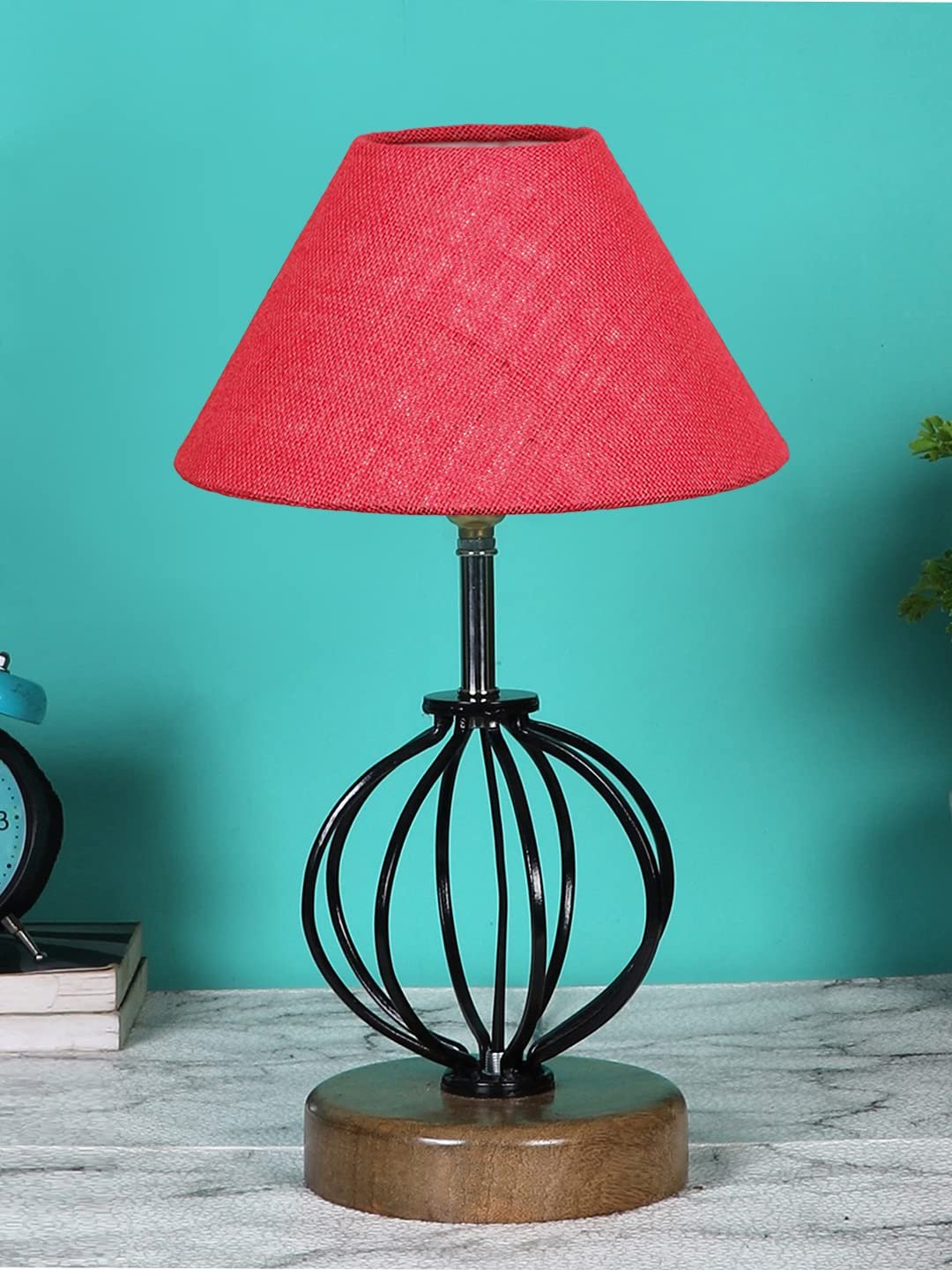 Pink Jute Table lamp with Wood & Iron Base(60)