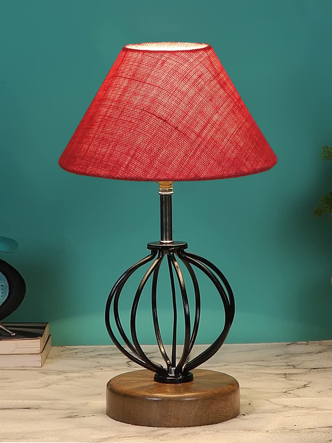 Pink Jute Table lamp with Wood & Iron Base(60)