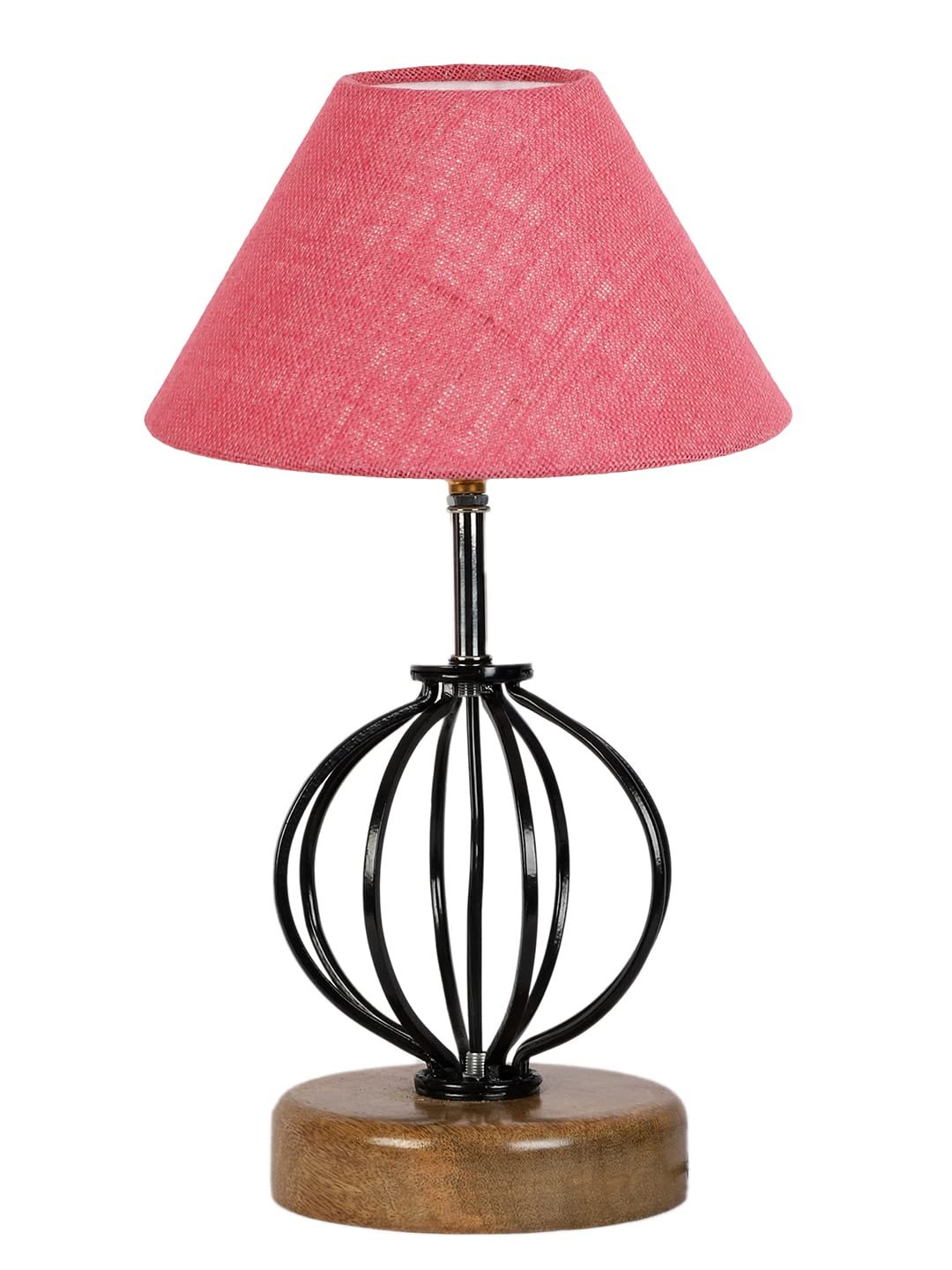 Pink Jute Table lamp with Wood & Iron Base(60)