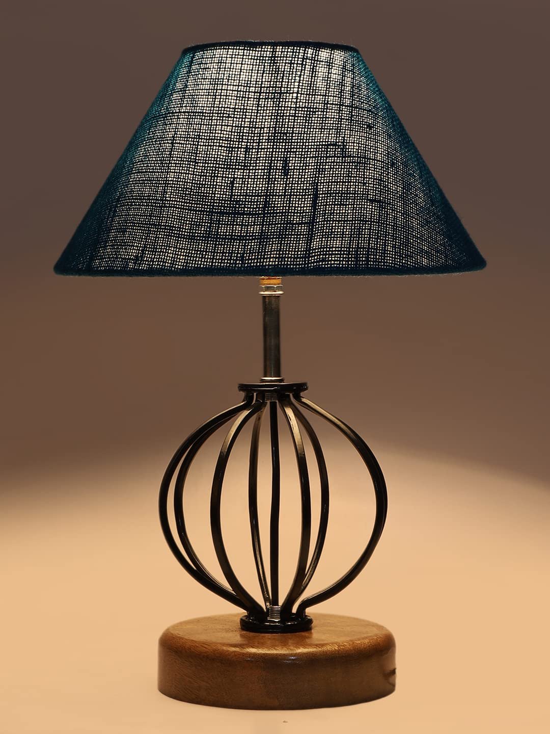 Turquoise Jute Table lamp with Wood & Iron Base(63)