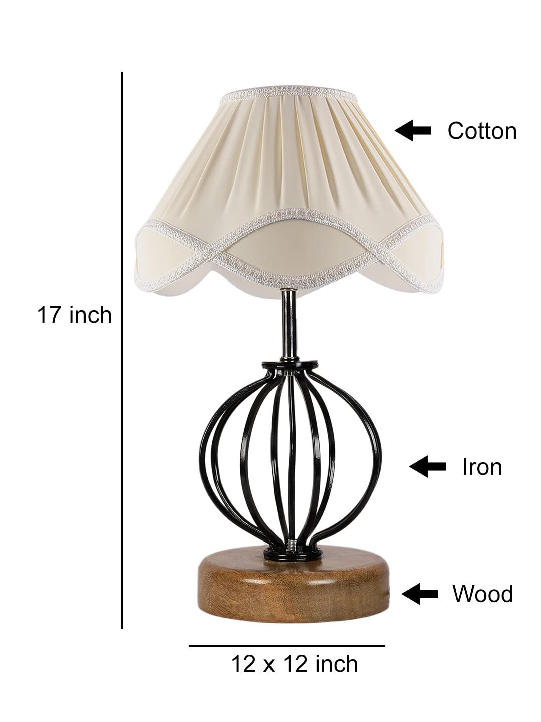 Vintage Off-White Shade Table lamp with Wood & Iron Base (67)