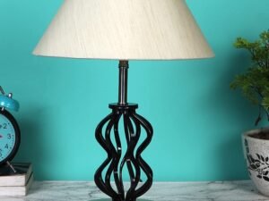 Off-White Cotton Table lamp with Wood & Iron Base(69)