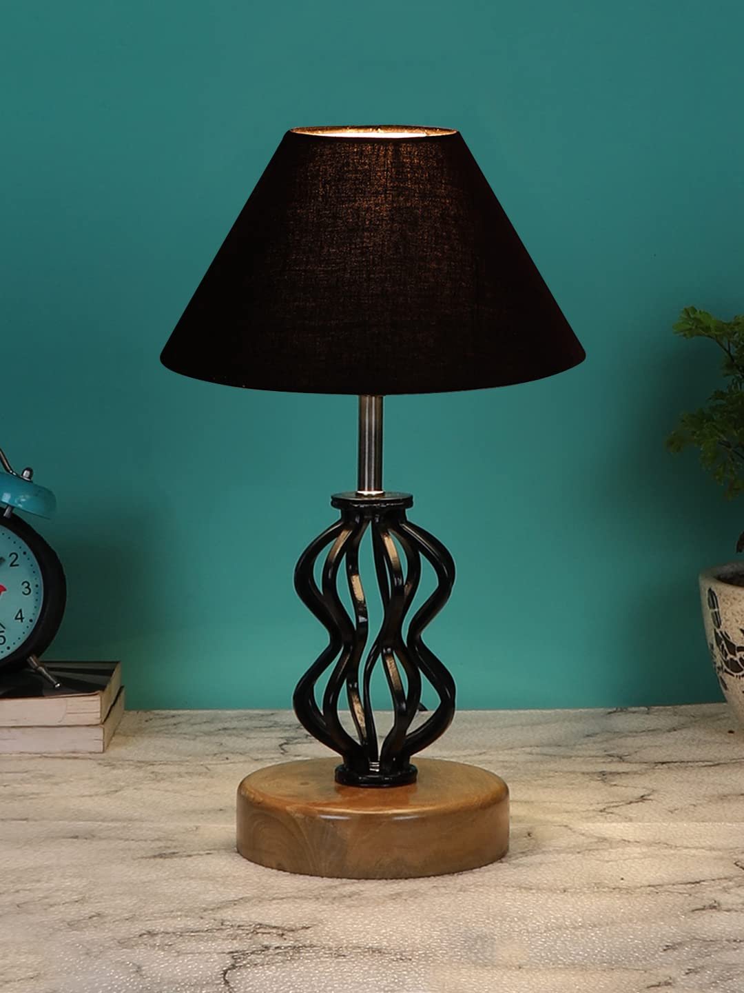 Black Cotton Table lamp with Wood & Iron Base(70)