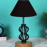 Black Cotton Table lamp with Wood & Iron Base(70)
