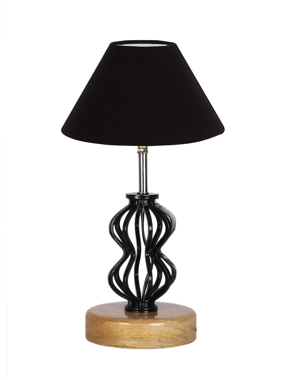 Black Cotton Table lamp with Wood & Iron Base(70)