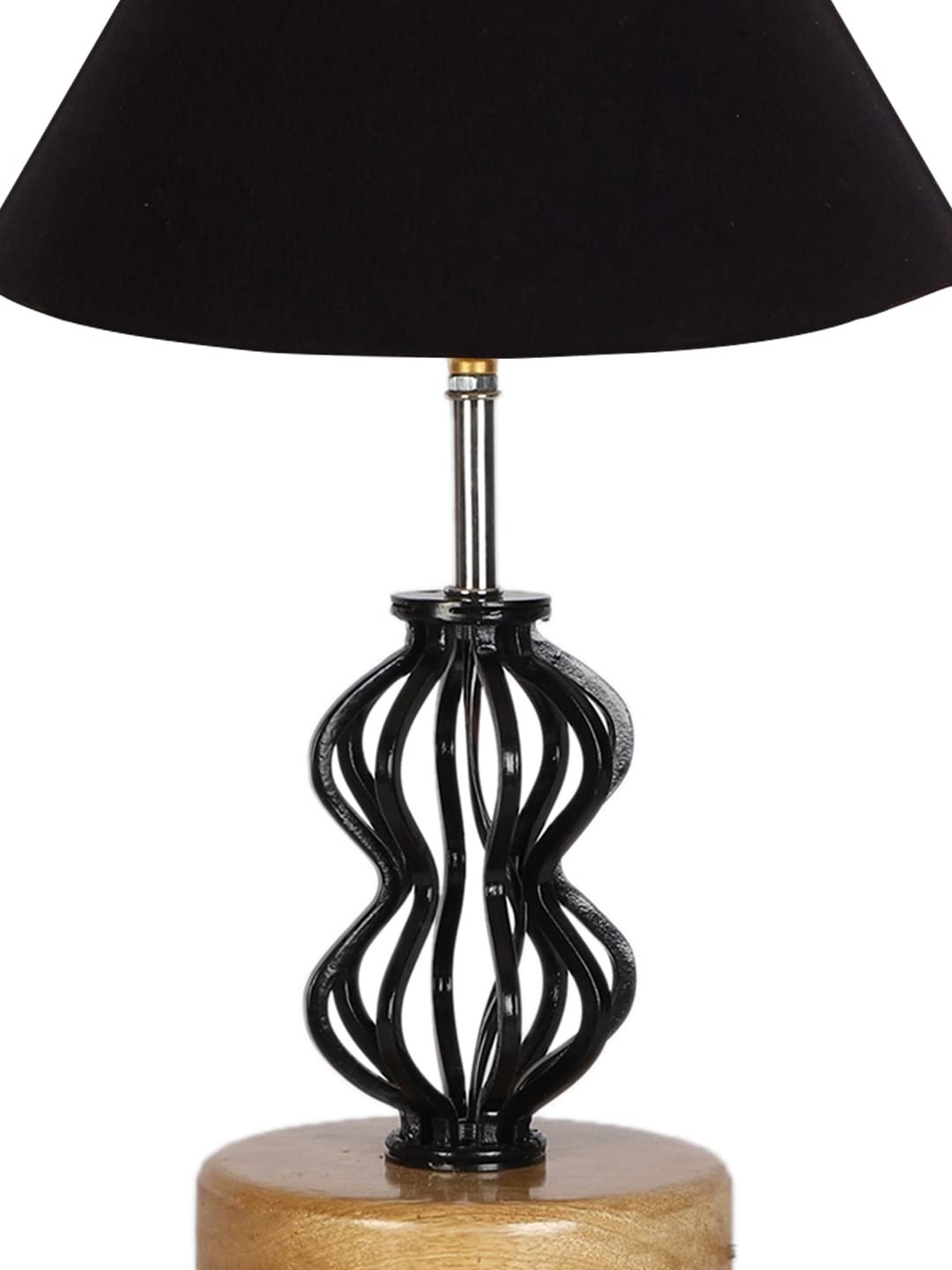 Black Cotton Table lamp with Wood & Iron Base(70)