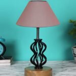 Grey Cotton Table lamp with Wood & Iron Base(74)