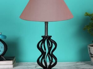 Grey Cotton Table lamp with Wood & Iron Base(74)