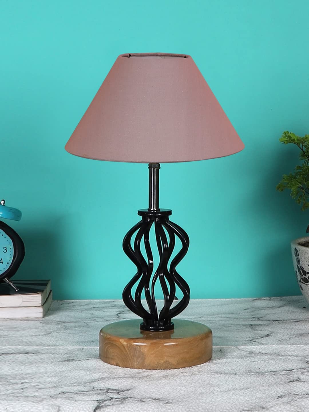Grey Cotton Table lamp with Wood & Iron Base(74)