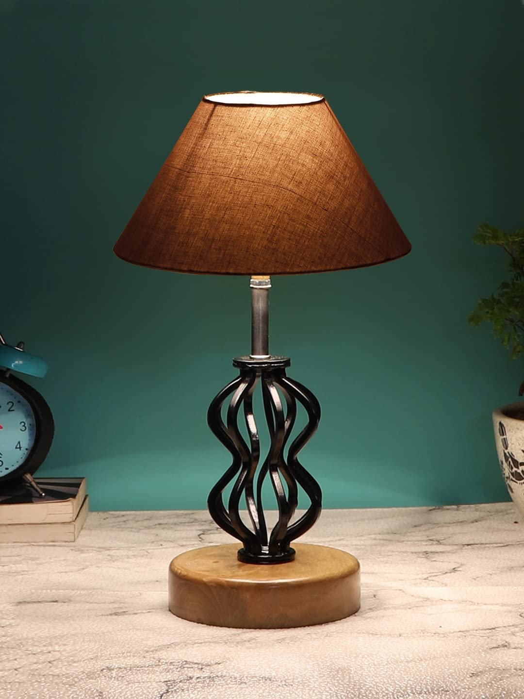 Grey Cotton Table lamp with Wood & Iron Base(74)