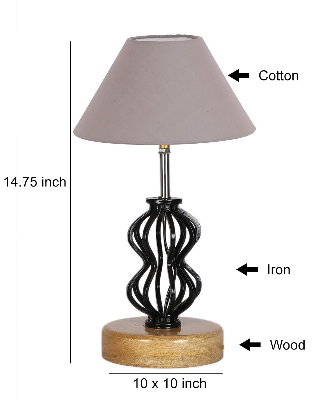 Grey Cotton Table lamp with Wood & Iron Base(74)