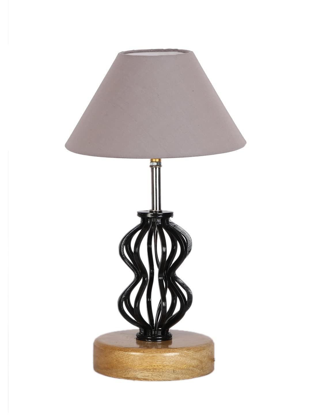 Grey Cotton Table lamp with Wood & Iron Base(74)