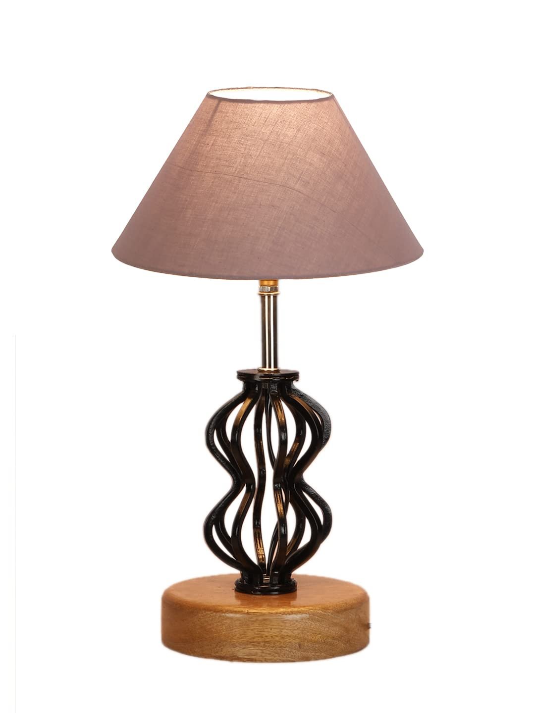 Grey Cotton Table lamp with Wood & Iron Base(74)