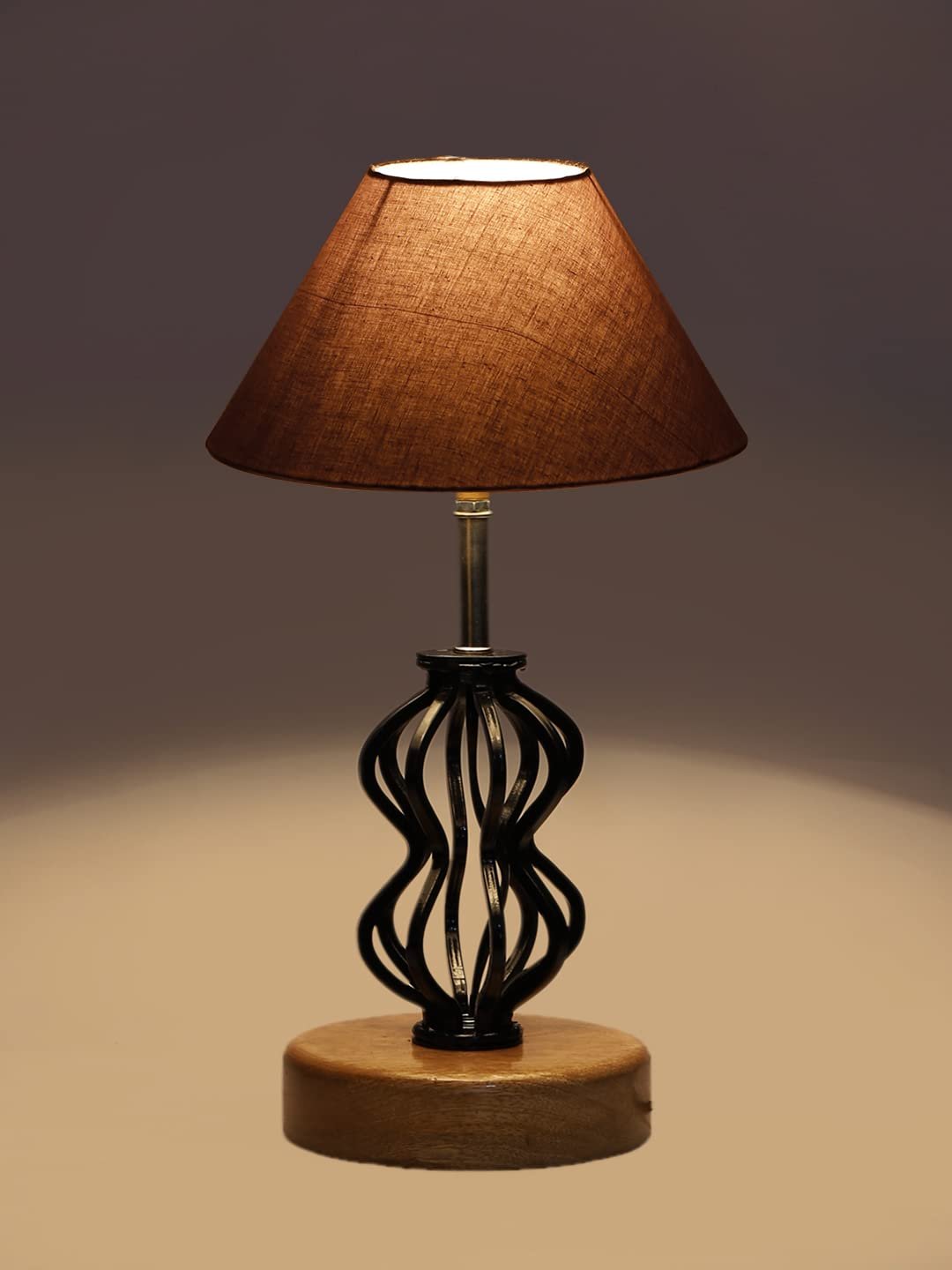 Grey Cotton Table lamp with Wood & Iron Base(74)