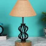 Beige Jute Table lamp with Wood & Iron Base(76)