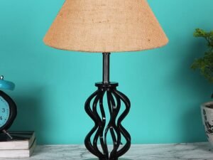 Beige Jute Table lamp with Wood & Iron Base(76)