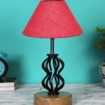 Pink Jute Table lamp with Wood & Iron Base(77)