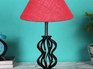 Pink Jute Table lamp with Wood & Iron Base(77)