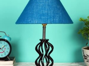 Turquoise Jute Table lamp with Wood & Iron Base(80)