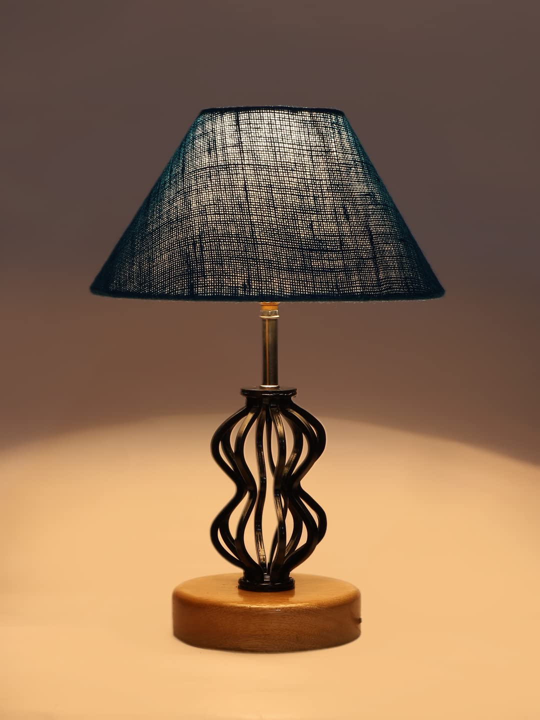 Turquoise Jute Table lamp with Wood & Iron Base(80)
