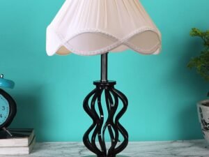 Vintage Off-White Shade Table lamp with Wood & Iron Base (84)