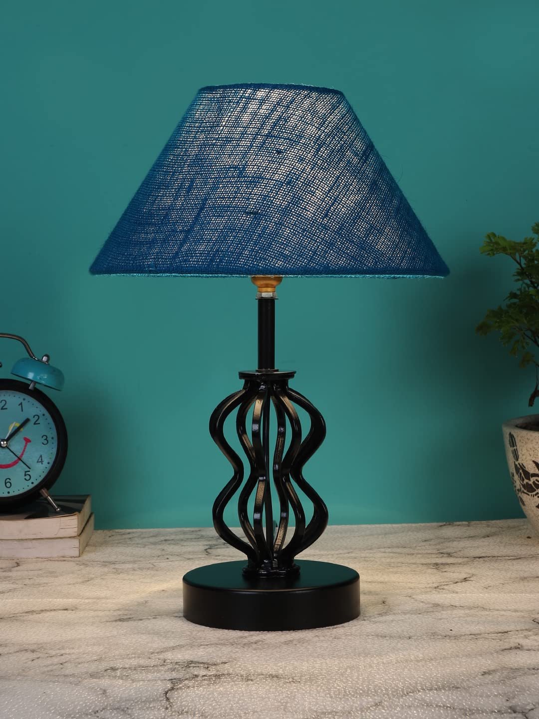 Turquoise Jute Table lamp with Iron Base(97)