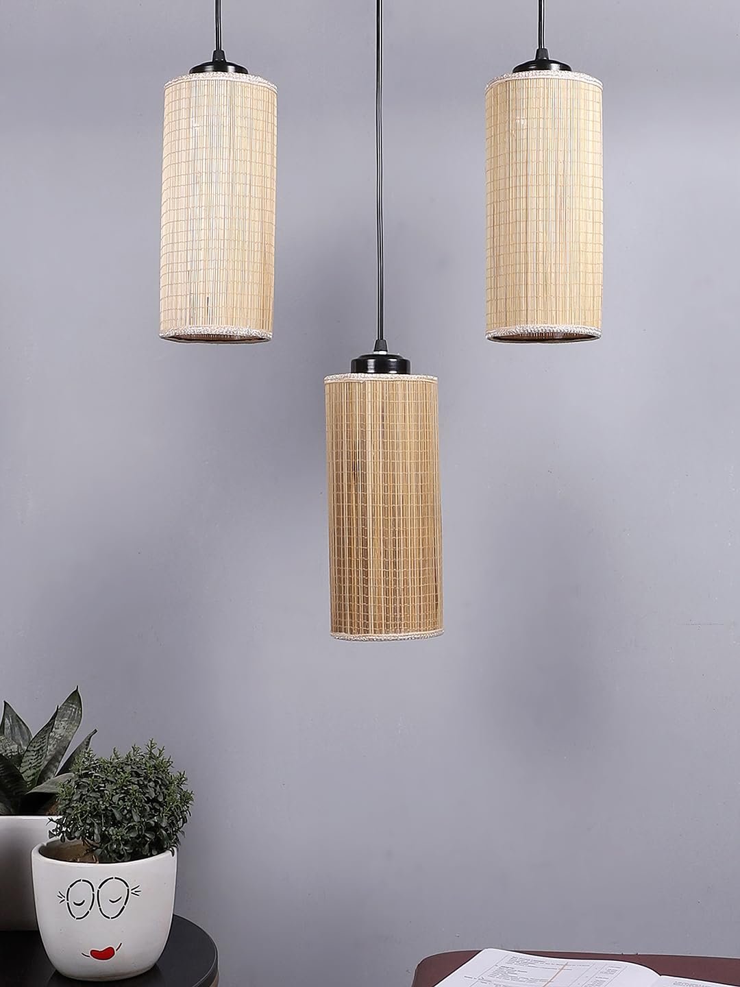 Round Bamboo Round Hanging lamp (15X3.5X20) Inches