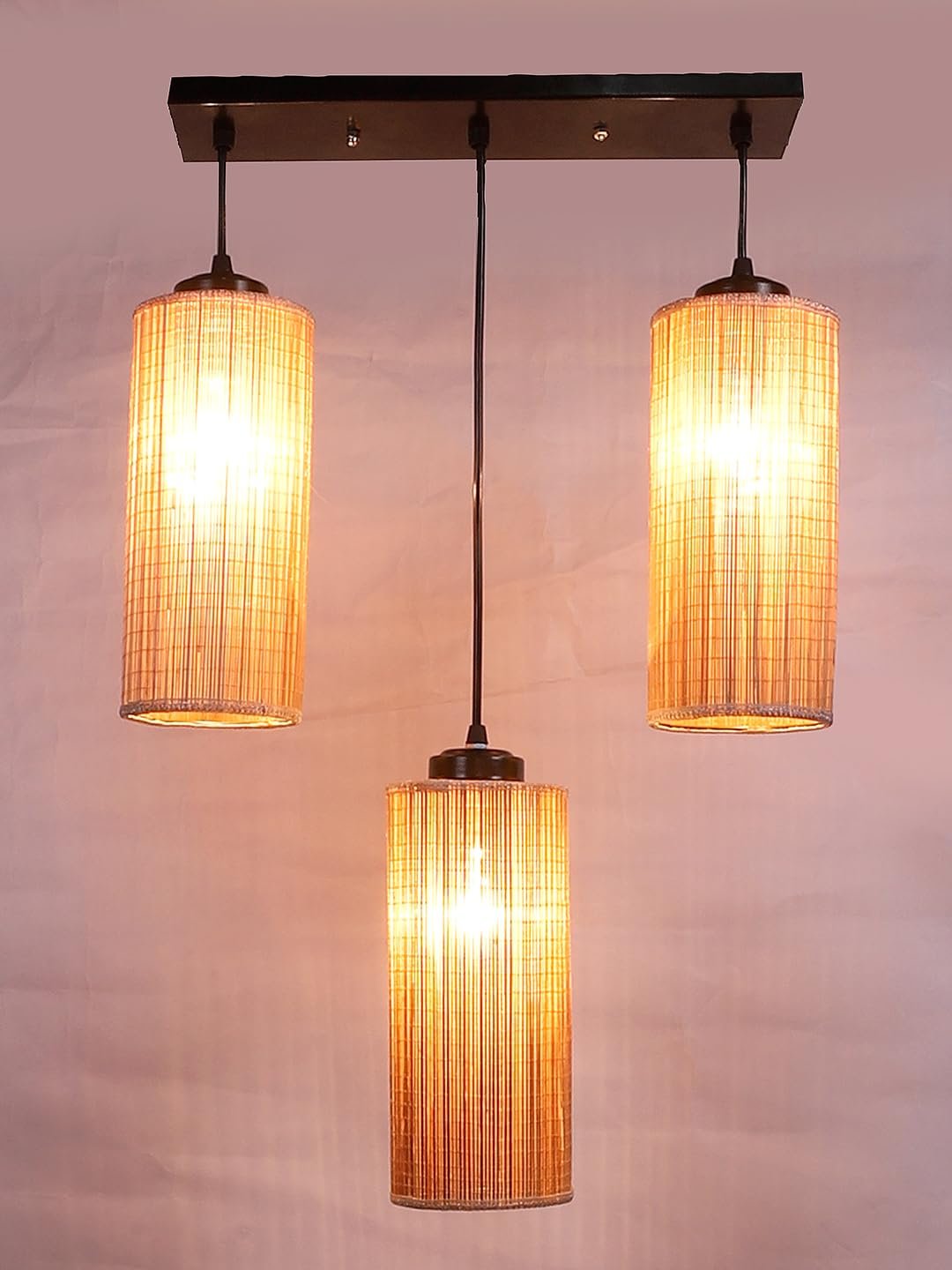 Round Bamboo Round Hanging lamp (15X3.5X20) Inches
