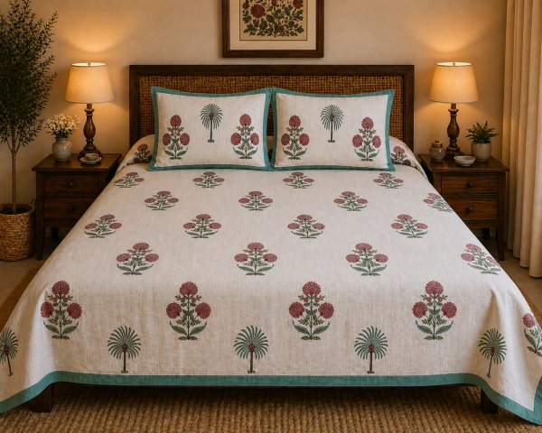 Mughal Garden Bed cover with 2 pillow covers set