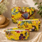 Hand Printed 3-in-1 Quilted Travel Pouch Set