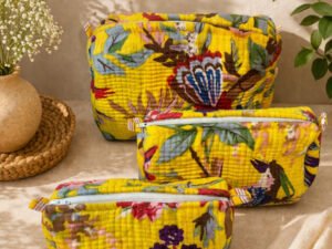 Hand Printed 3-in-1 Quilted Travel Pouch Set
