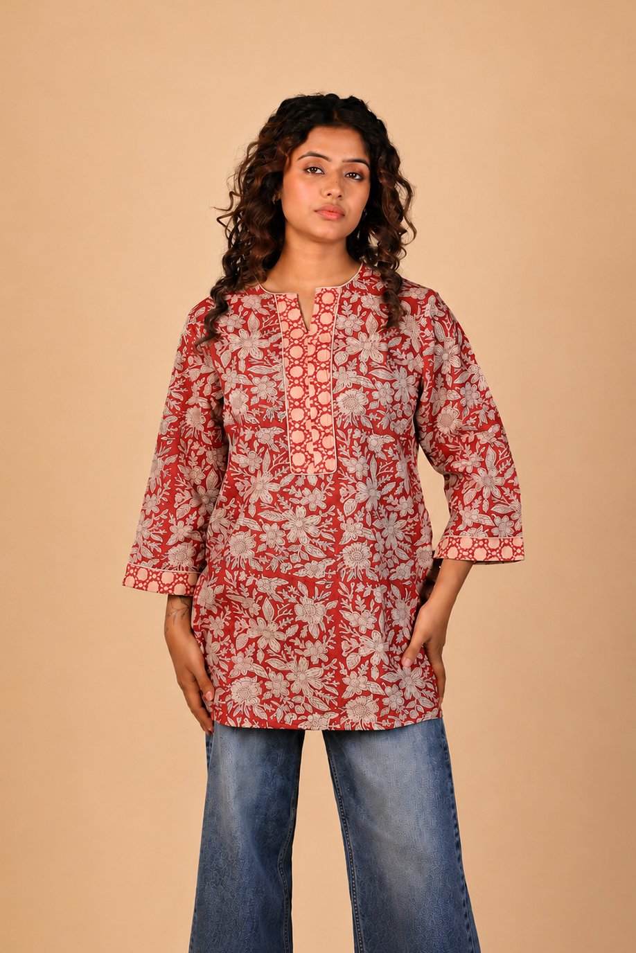 AIRA KURTI WITH FRONT NECK SLIT-DUAL PRINT