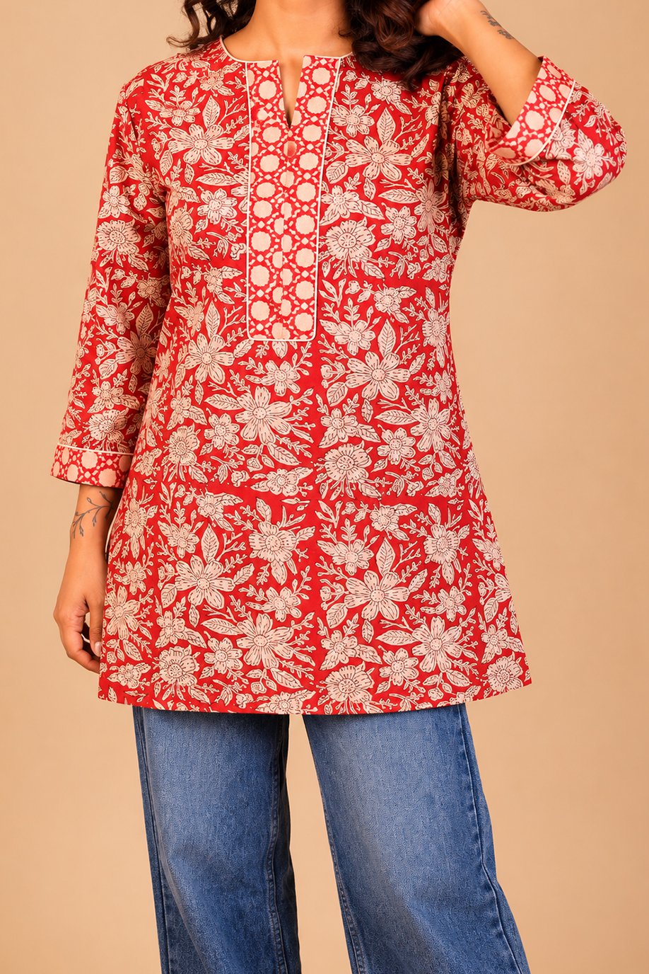 AIRA KURTI WITH FRONT NECK SLIT-DUAL PRINT