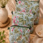 Hand Printed 3-in-1 Quilted Travel Pouch Set