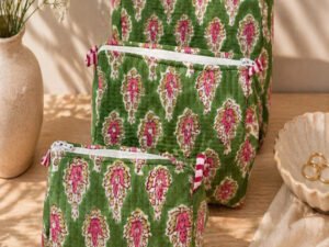 Hand Printed 3-in-1 Quilted Travel Pouch Set