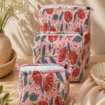 Hand Printed 3-in-1 Quilted Travel Pouch Set