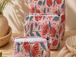 Hand Printed 3-in-1 Quilted Travel Pouch Set