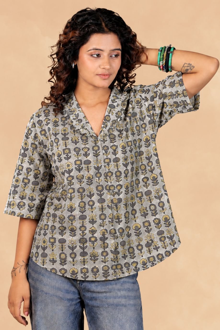 AJRAKH VEERA TOP WITH RUFFLE