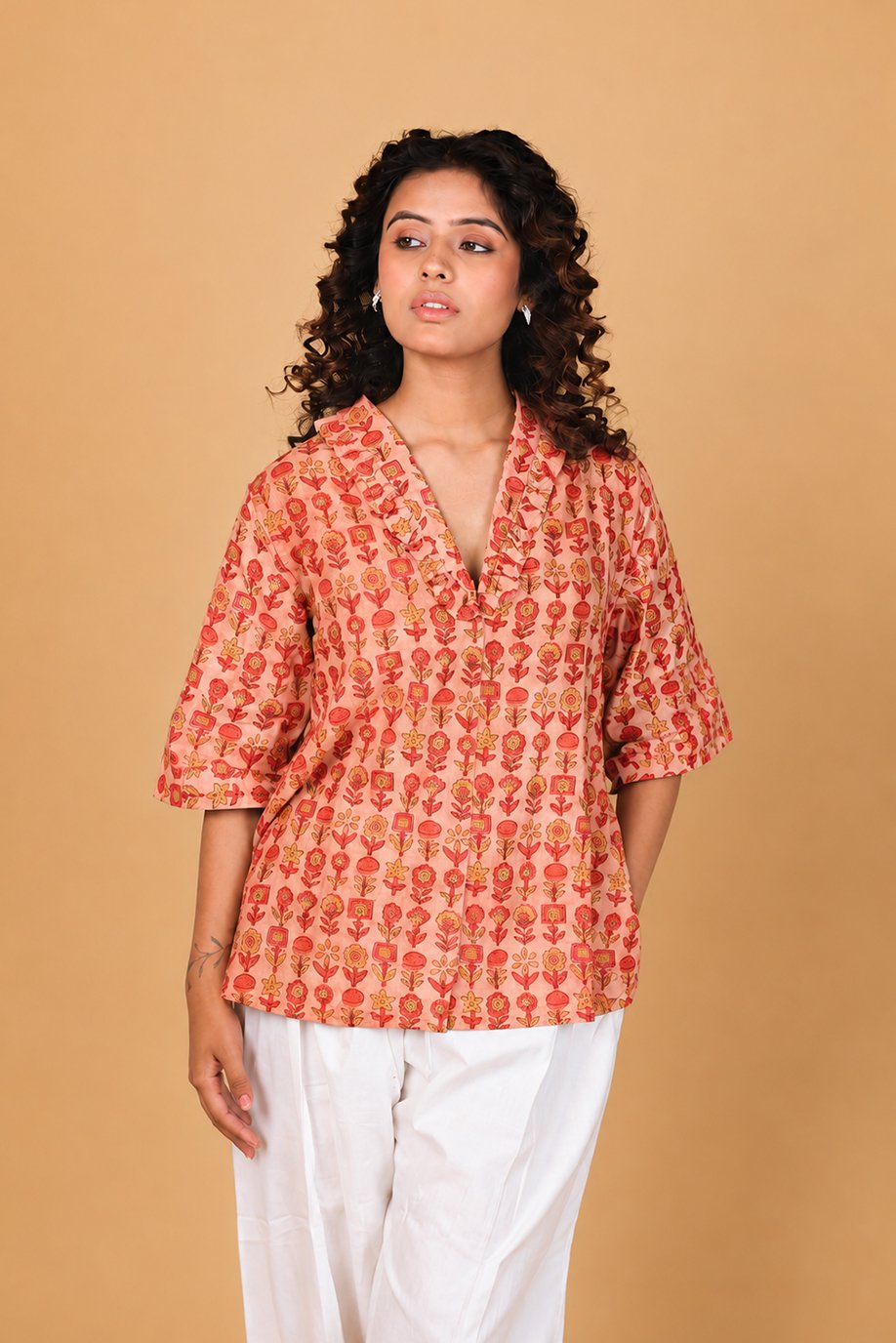 AJRAKH VEERA TOP WITH RUFFLE