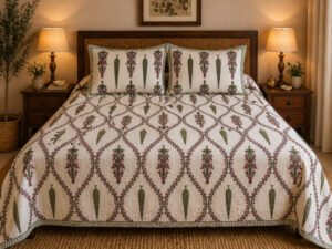 Maheshwari Bed cover with 2 pillow covers set