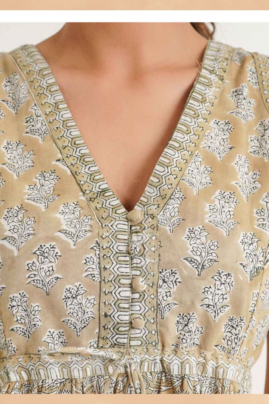LATA PRINTED DRESS-WITHOUT SLEEVES WITH WAIST GATHERS