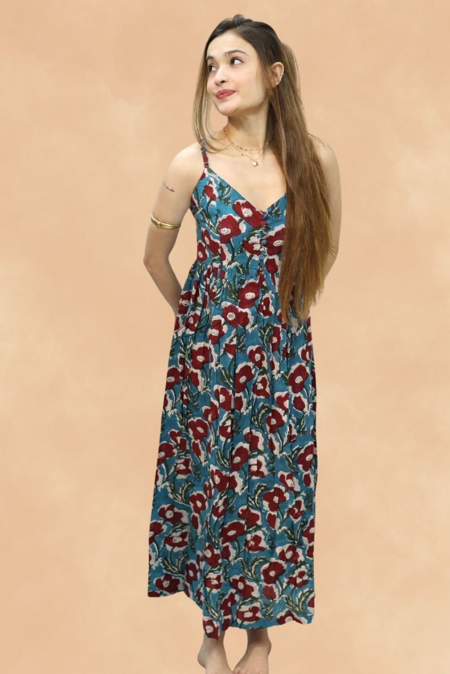 RESHMA DRESS-STRAPES AND BACK WITH SMOCKING DETAIL