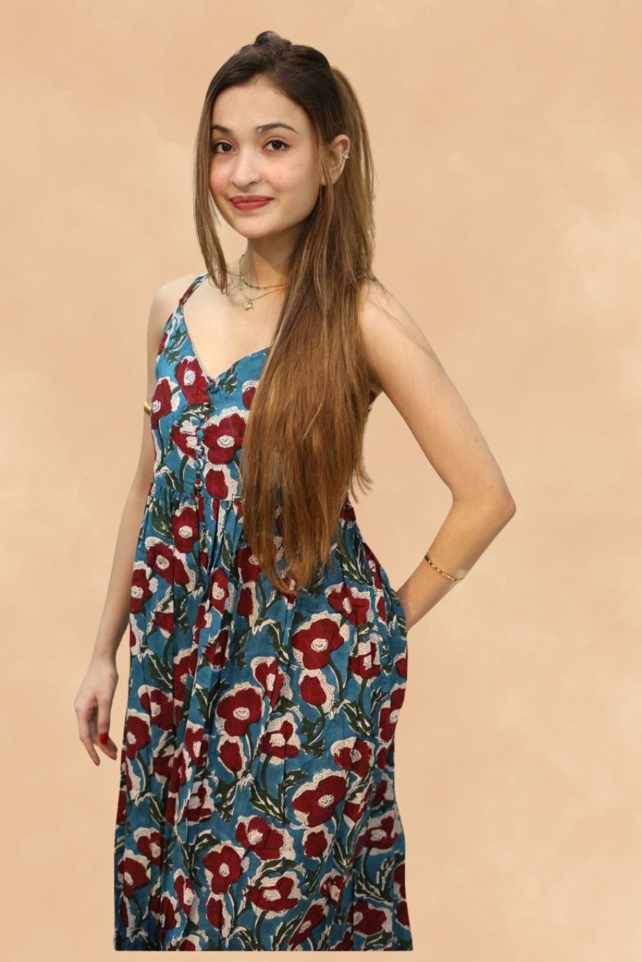 RESHMA DRESS-STRAPES AND BACK WITH SMOCKING DETAIL