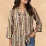 PRINTED MYRA TUNIC WITH V NECK-FRONT BUTTONS