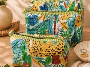 Hand Printed 3-in-1 Quilted Travel Pouch Set