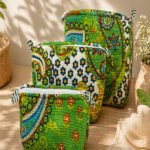 Hand Printed 3-in-1 Quilted Travel Pouch Set