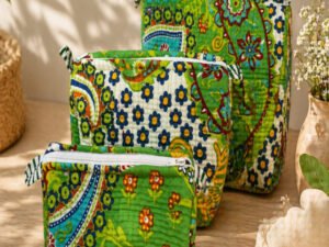Hand Printed 3-in-1 Quilted Travel Pouch Set